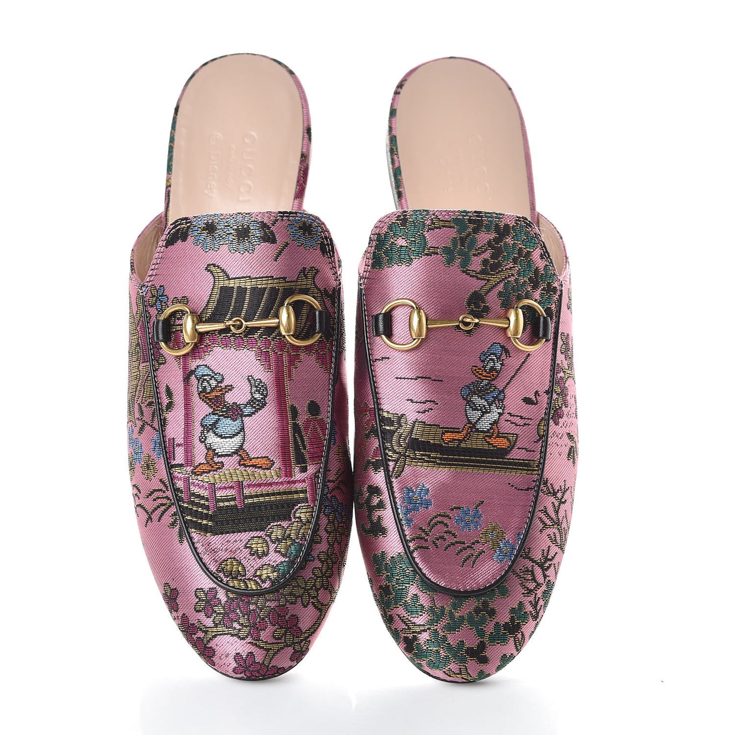 X DISNEY Jacquard Japanese Donald Duck Womens Princetown Slippers 38.5 Pink Black