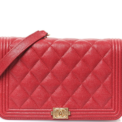 Chanel Caviar Quilted Boy Wallet On Chain WOC Red 9 of 11