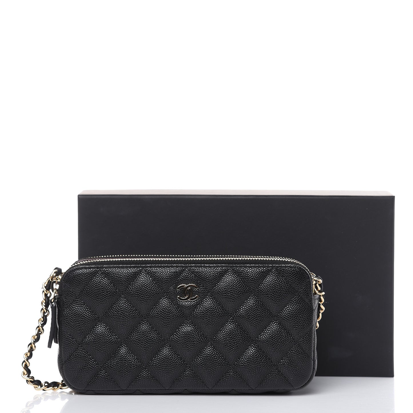 Caviar Quilted Small Clutch With Chain Black