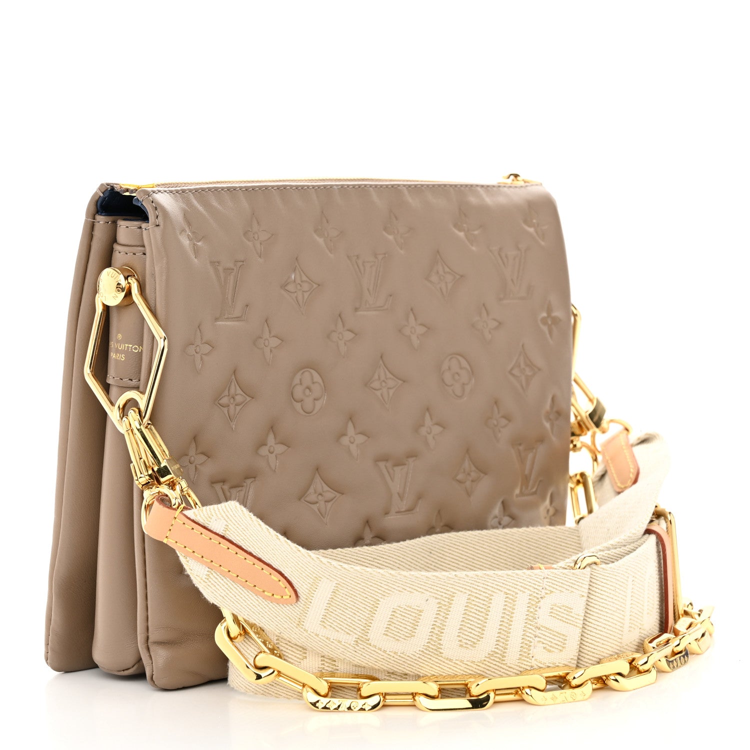 Louis Vuitton Lambskin Embossed Monogram Coussin PM Taupe 3 of 13