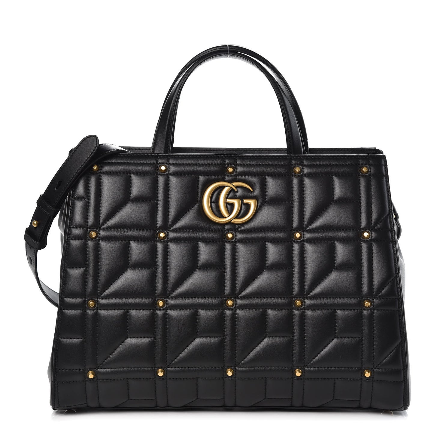 Calfskin Matelasse Studded Medium GG Marmont Tote Black