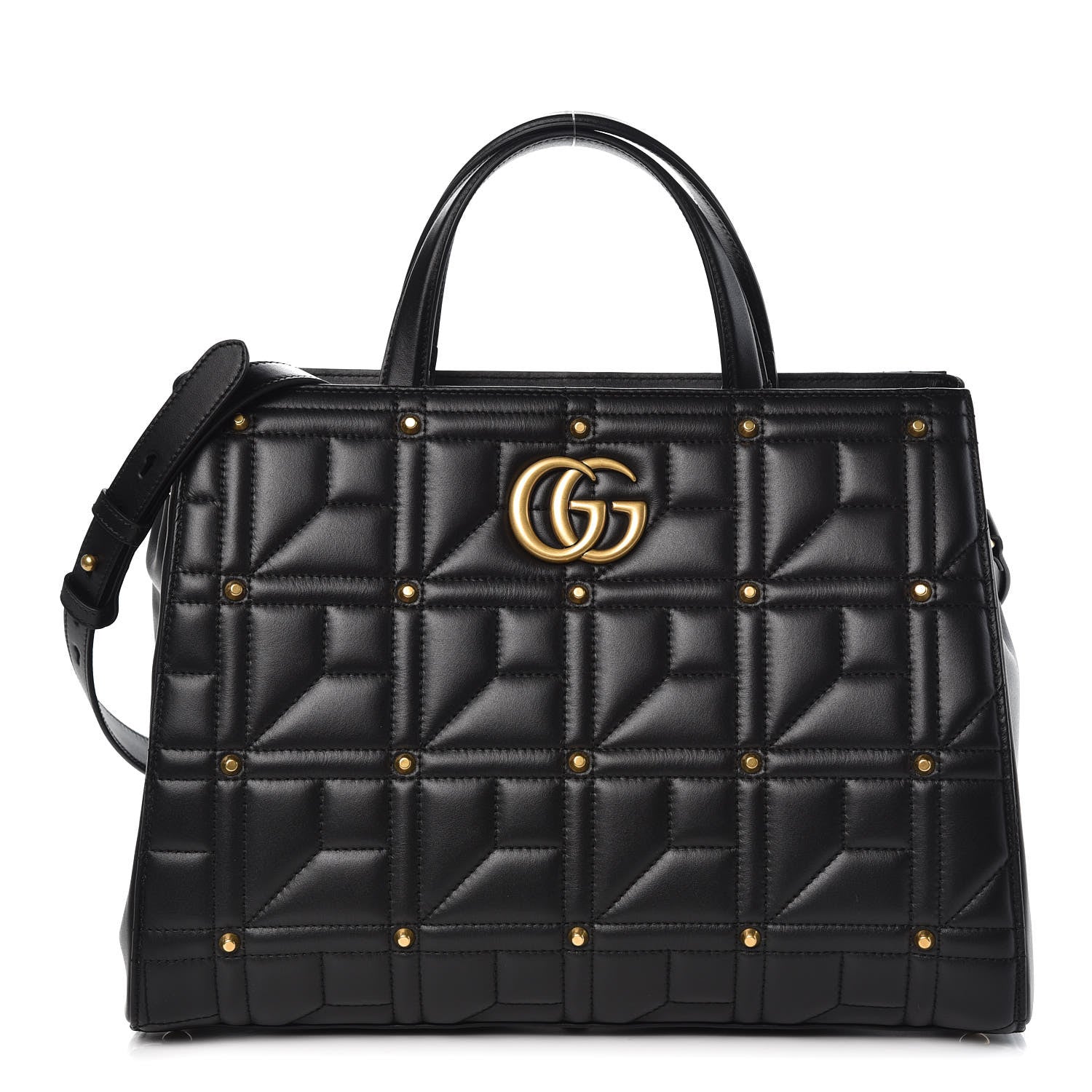 Gucci Calfskin Matelasse Studded Medium GG Marmont Tote Black 1 of 7