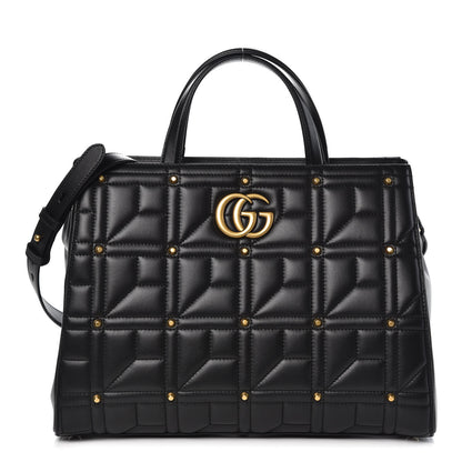 Gucci Calfskin Matelasse Studded Medium GG Marmont Tote Black 1 of 7