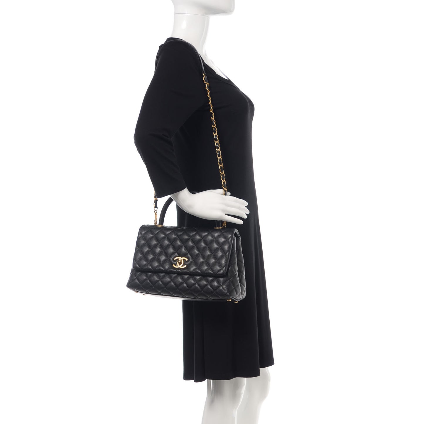 Caviar Quilted Small Coco Handle Flap Black