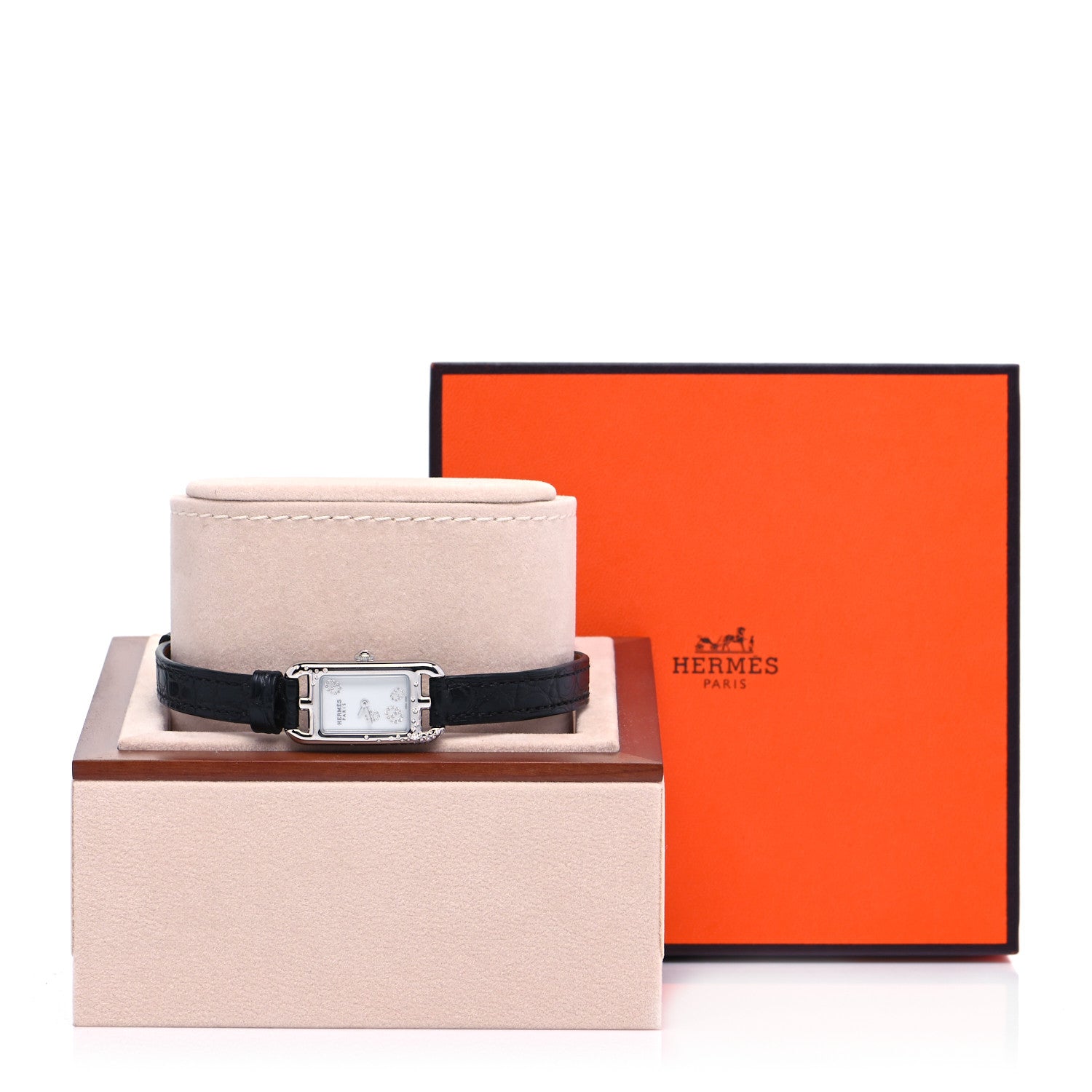 Hermes Stainless Steel Alligator Diamond 17mm Nantucket Quartz Watch Noir 7 of 7