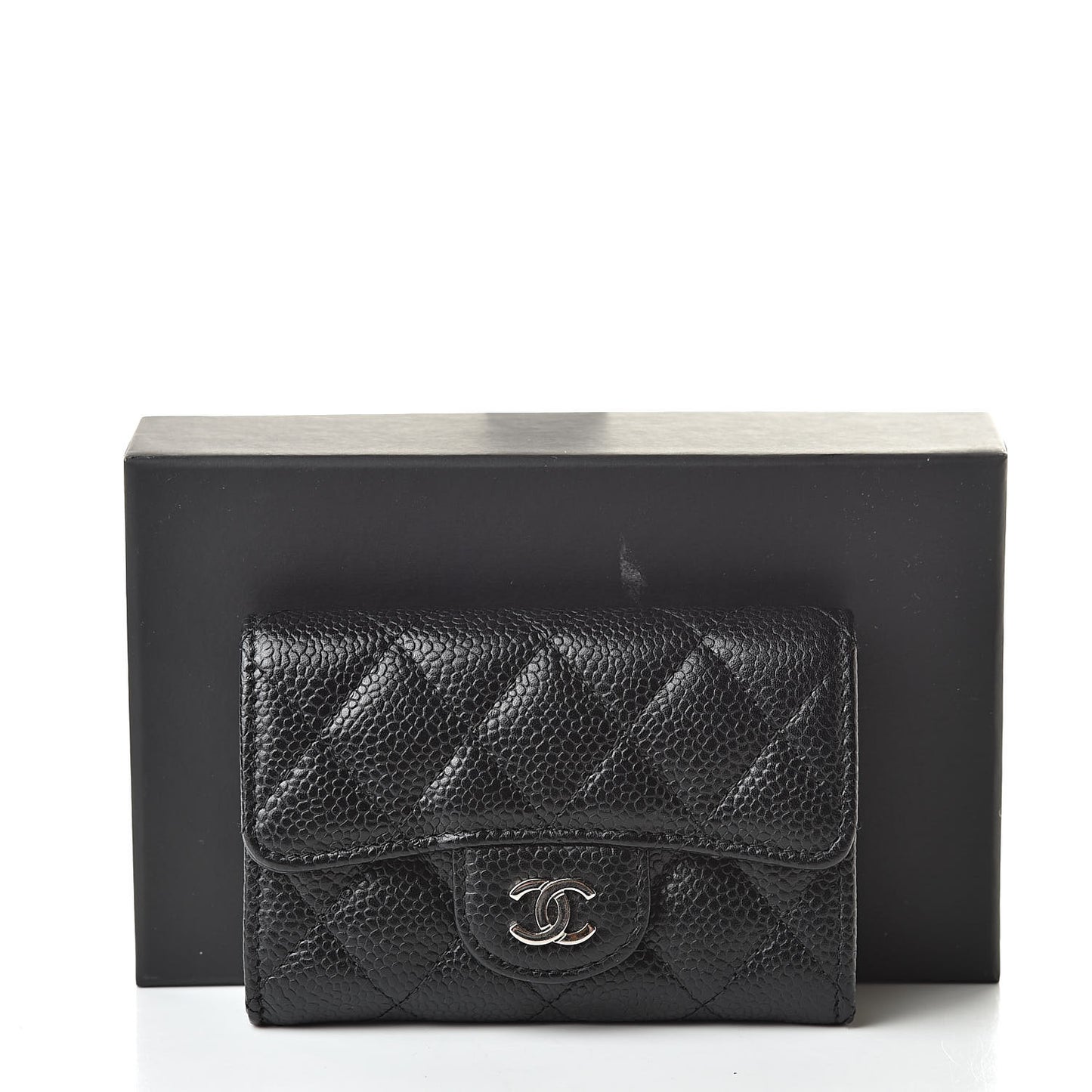 Caviar Quilted Flap Card Holder Wallet Black