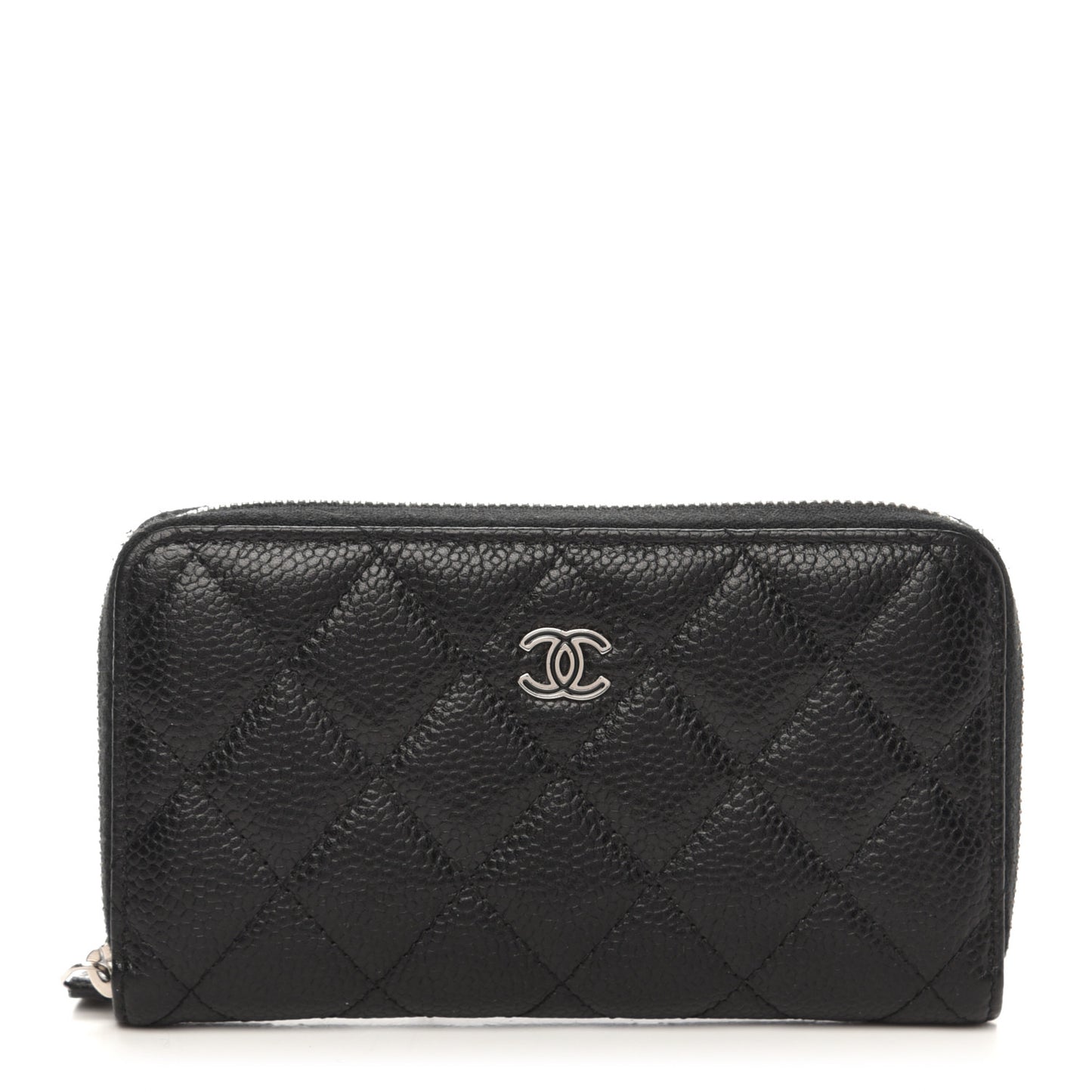 Caviar Quilted Small Gusset Zip Around Wallet Black
