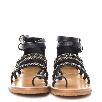 Chanel Calfskin Fantasy Chain Flat Sandals 37.5 Black 3 of 8