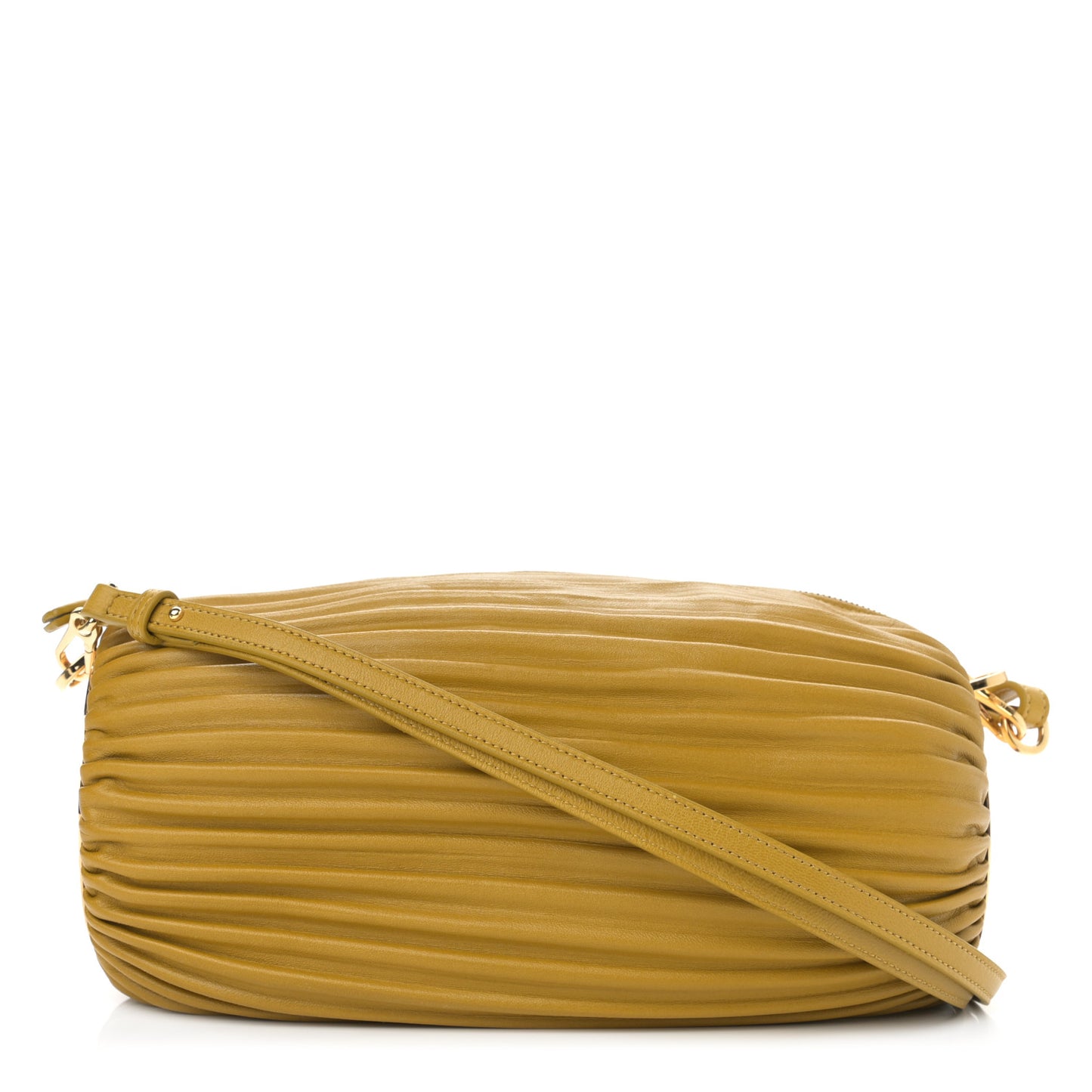 Lambskin Pleated Bracelet Pouch Shoulder Bag Ochre