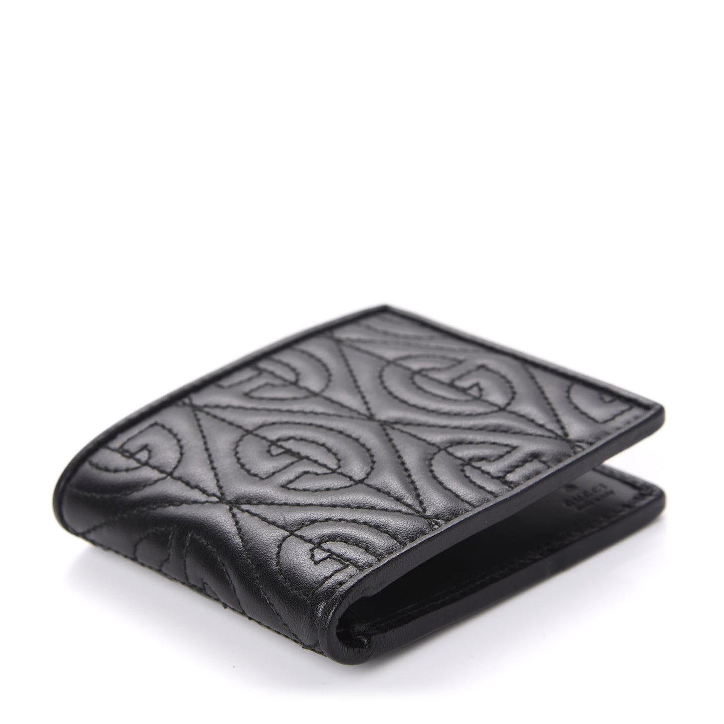 Calfskin G Rhombus Quilted Bi-Fold Wallet Black