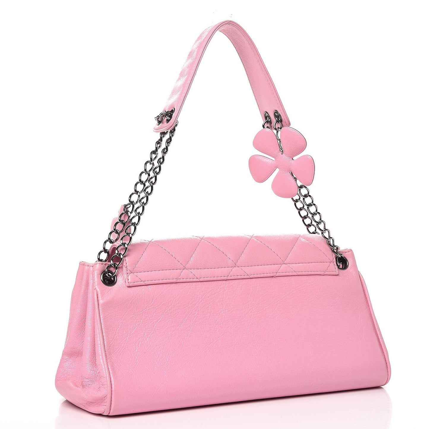 Glazed Calfskin Quilted Lucky Charms East West Accordion Flap Pink