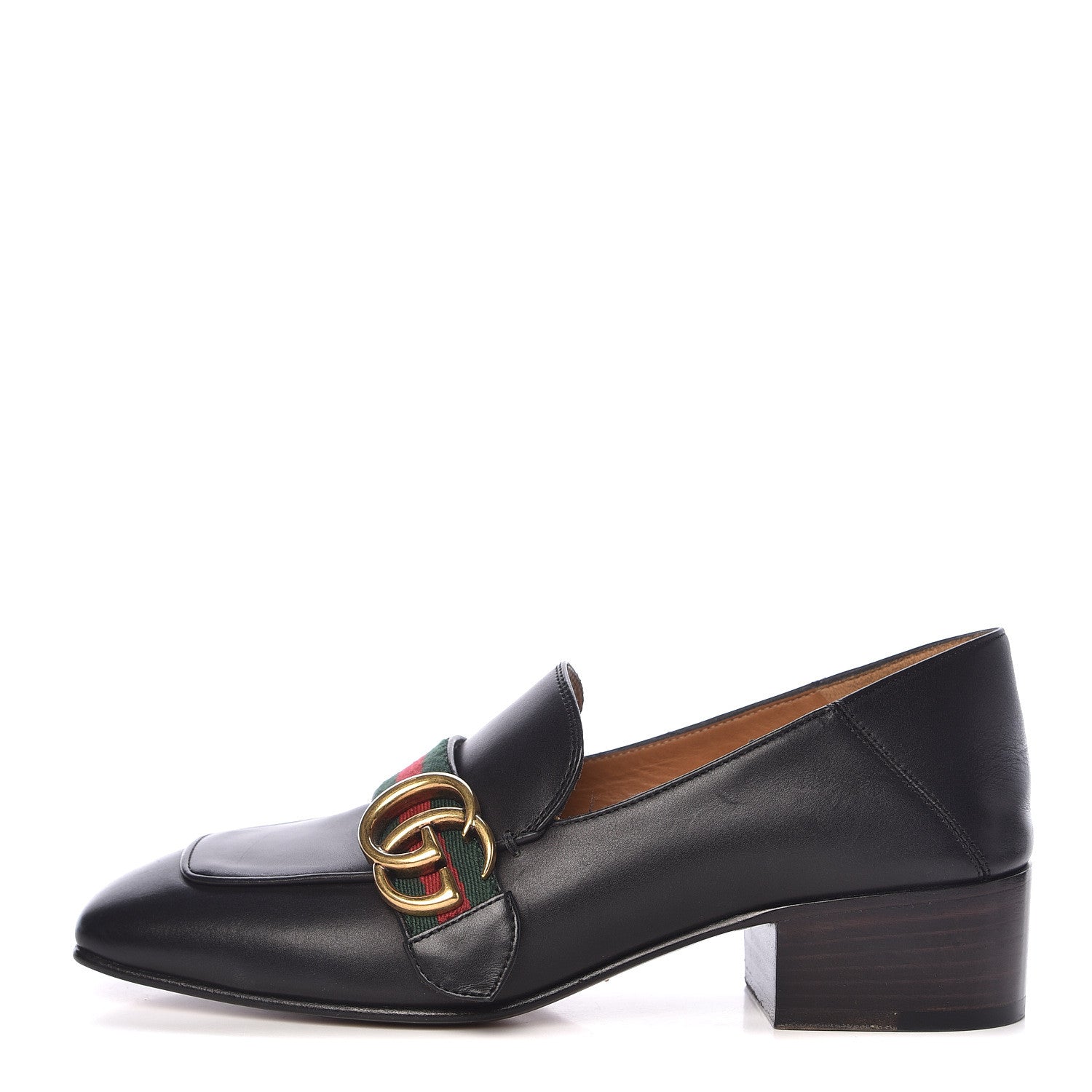Gucci Calfskin Web Womens Peyton Loafers 36 Black 477133