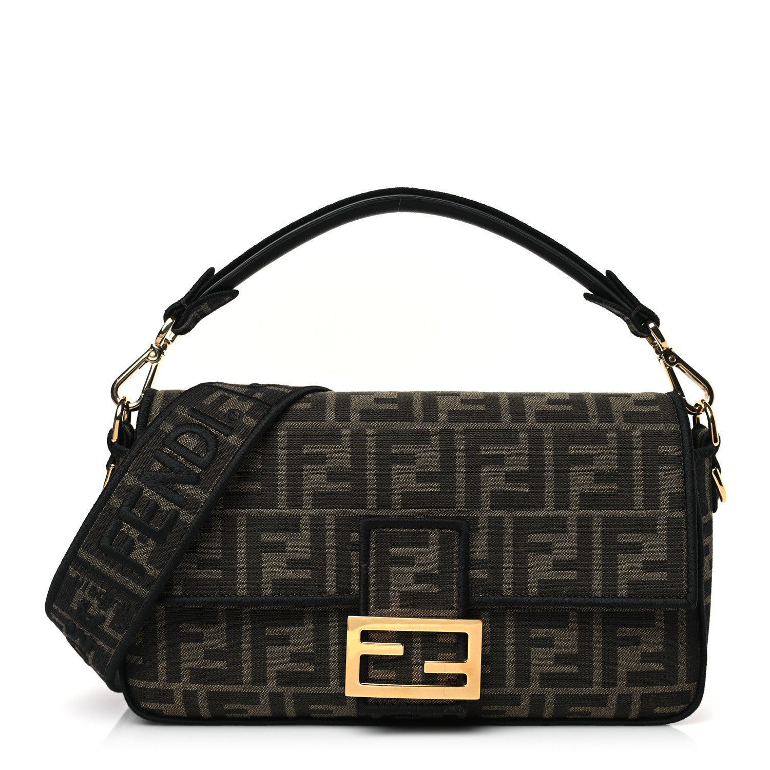 Fendi Fabric Jacquard FF 1974 Medium Baguette Tobacco Moro Black 1 of 11