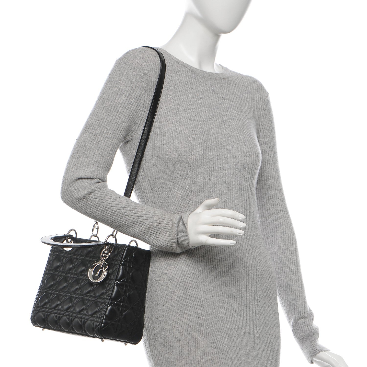 Christian Dior Lambskin Cannage Medium Lady Dior Black 2 of 8