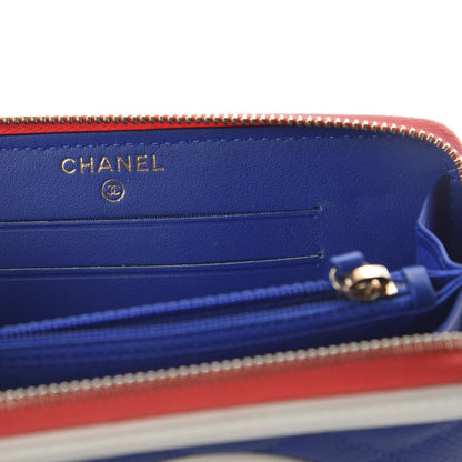 Chanel Caviar Quilted Medium Filigree Zip Around Wallet Blue White Red 5 of 8