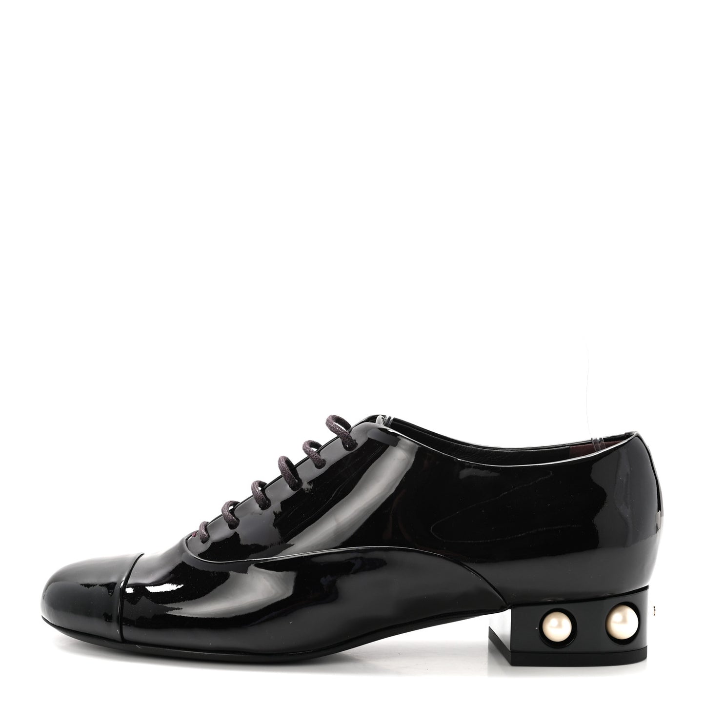Patent Calfskin Pearl CC Lace Up Oxfords 40 Burgundy Black