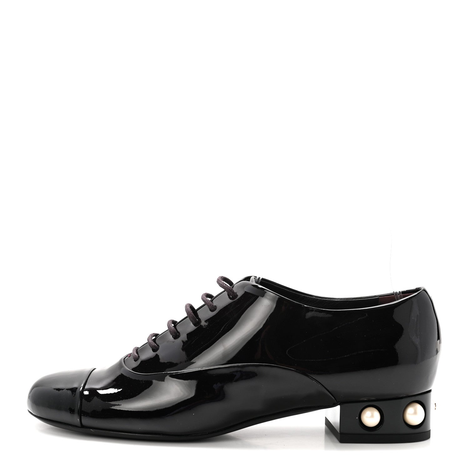 Chanel Patent Calfskin Pearl CC Lace Up Oxfords 40 Burgundy Black 1 of 9