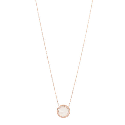 Tiffany 18K Rose Gold Diamond Mother of Pearl T Circle Pendant Necklace 1 of 5