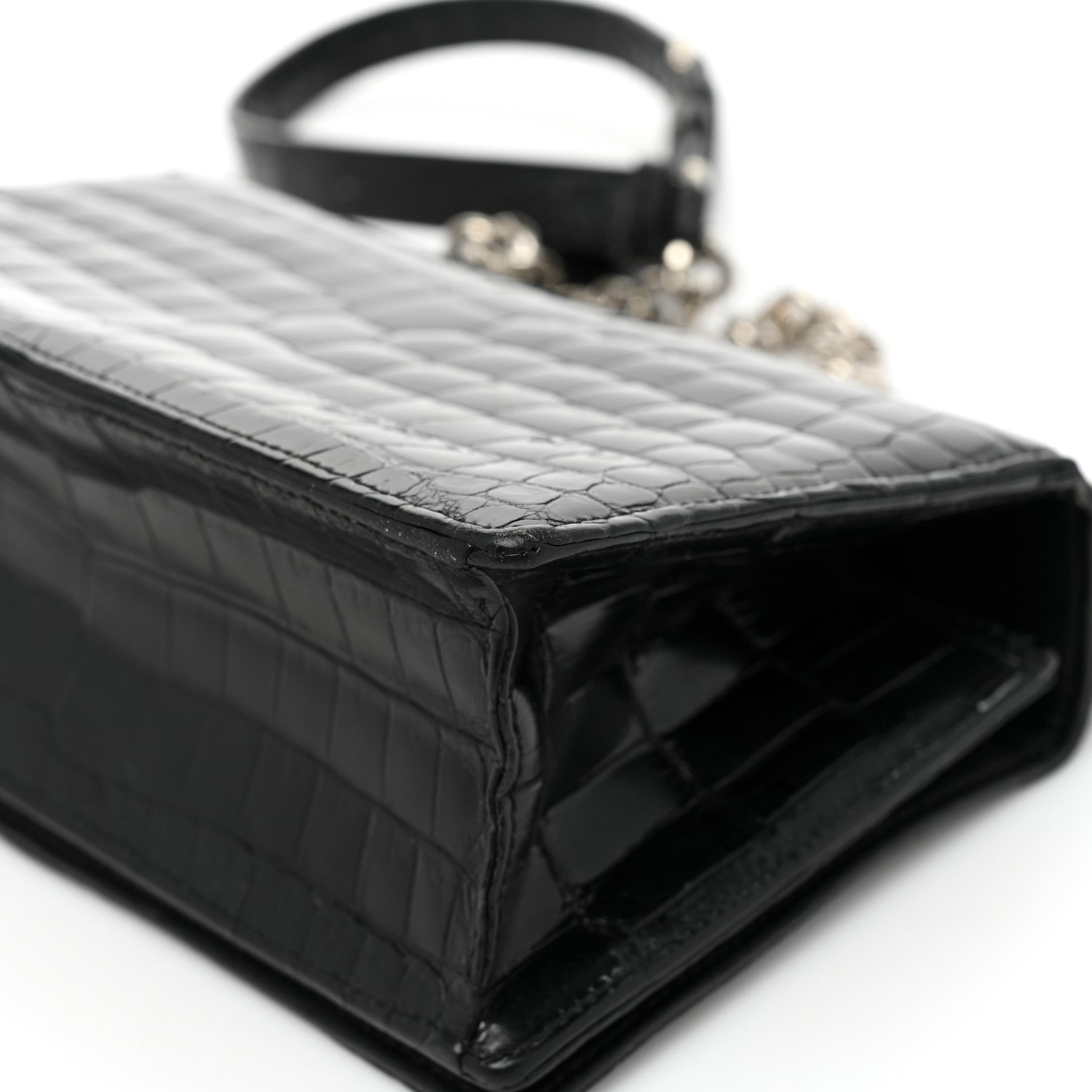 Christian Dior Calfskin Crocodile Embossed Small Diorama Flap Bag Black 13 of 20