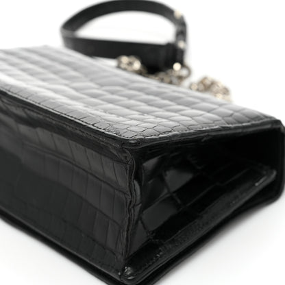 Christian Dior Calfskin Crocodile Embossed Small Diorama Flap Bag Black 13 of 20