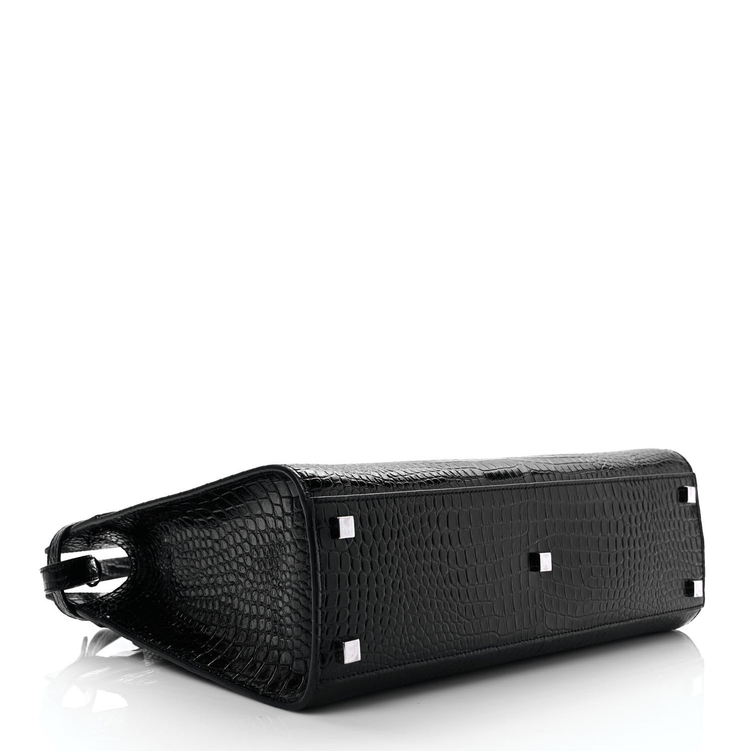 Saint Laurent Shiny Calfskin Crocodile Embossed Small Manhattan Shopper Tote Black 4 of 10