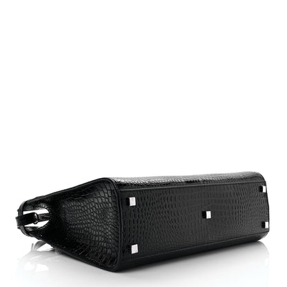 Saint Laurent Shiny Calfskin Crocodile Embossed Small Manhattan Shopper Tote Black 4 of 10