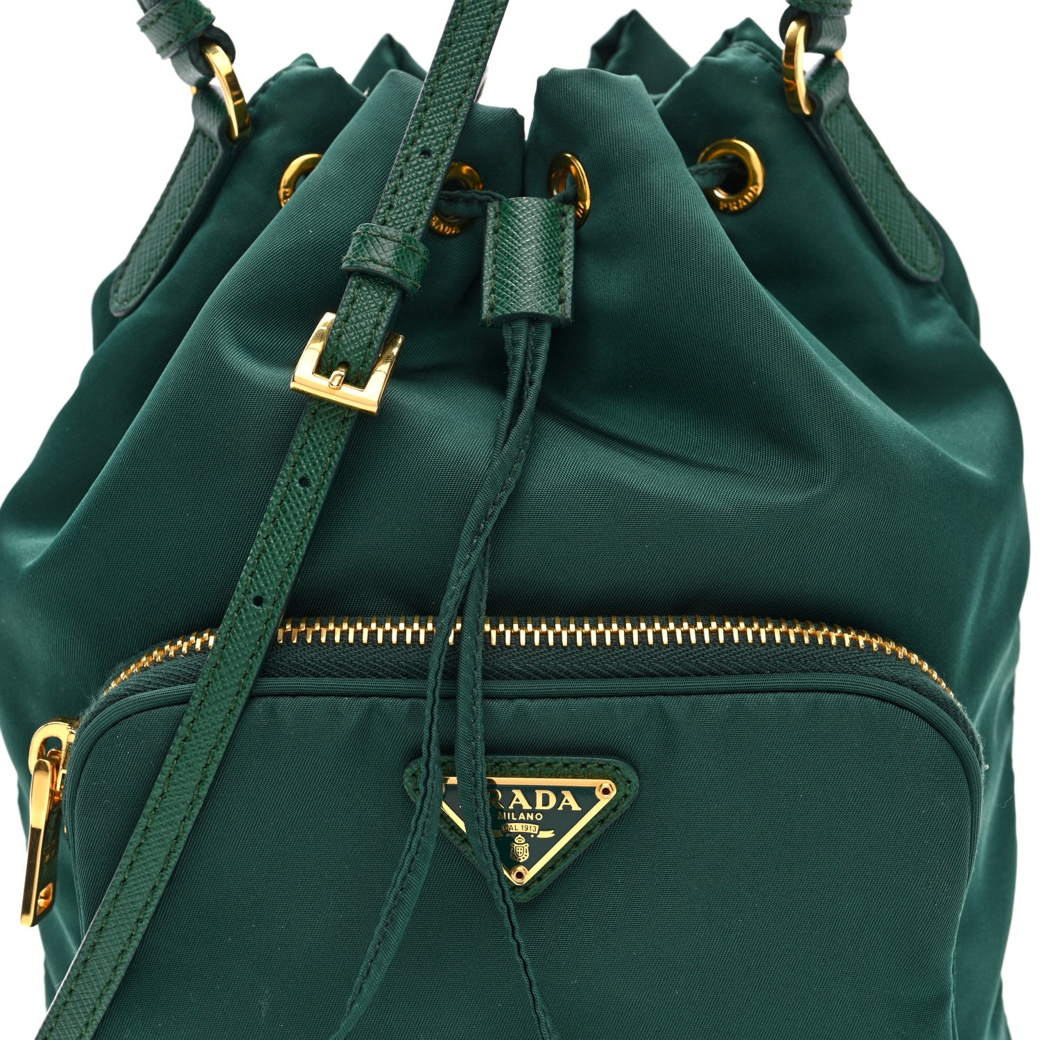 Prada Nylon Vela Saffiano Mini Bucket Crossbody Bag Oleandro 7 of 9