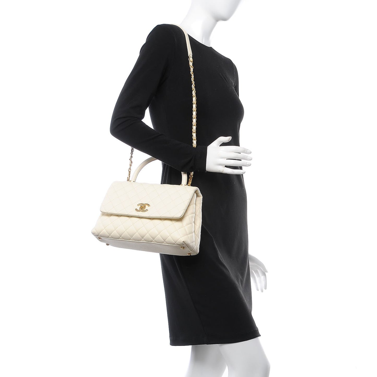 Caviar Quilted Small Coco Handle Flap White