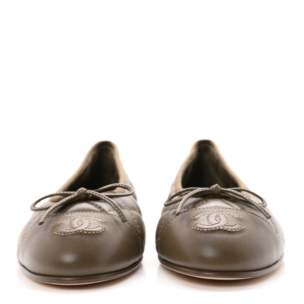 Lambskin Quilted CC Cap Toe Ballerina Flats 36.5 Dark Brown