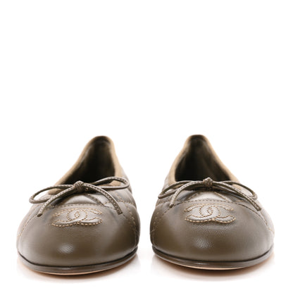 Chanel Lambskin Quilted CC Cap Toe Ballerina Flats 36.5 Dark Brown 3 of 10