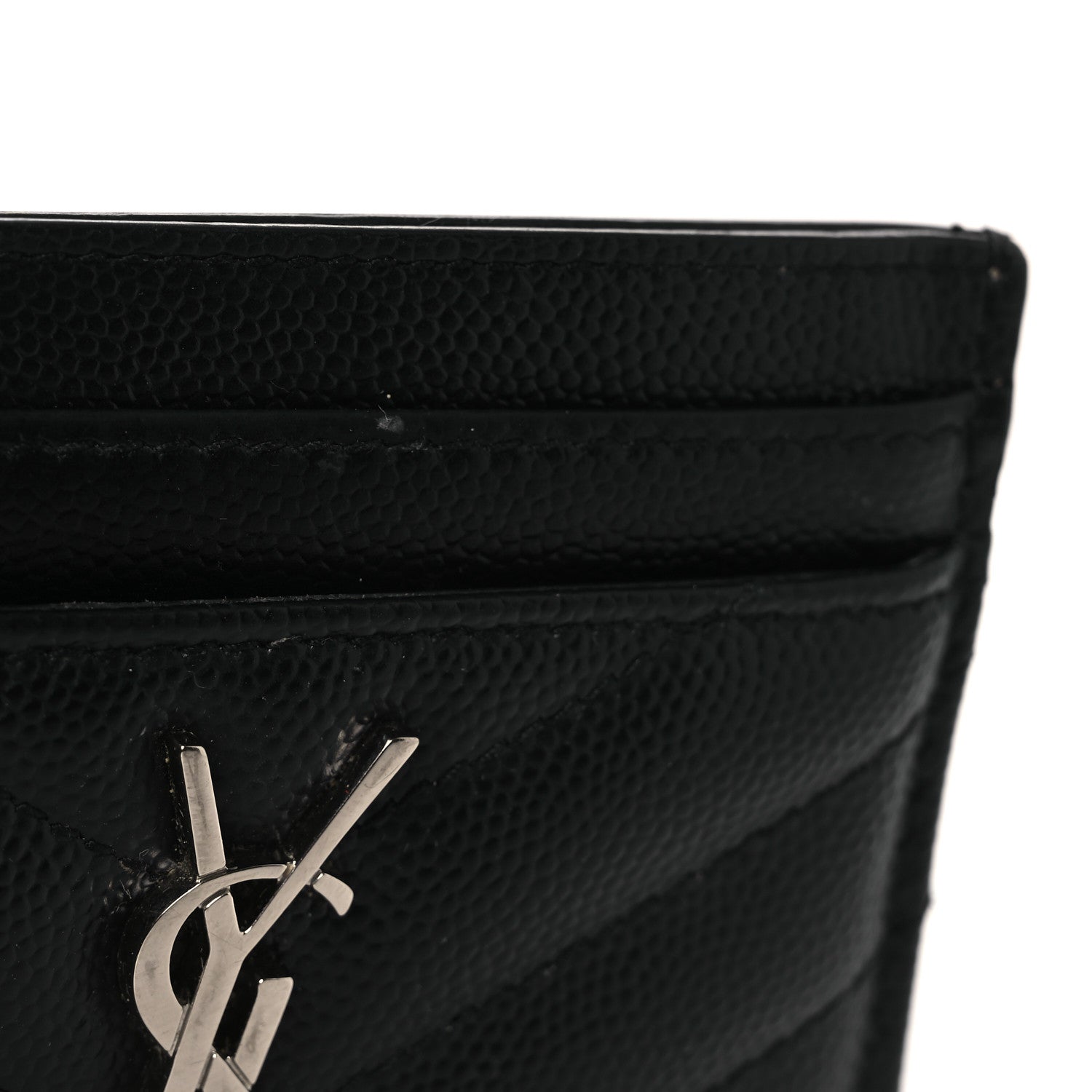 Saint Laurent Grain De Poudre Matelasse Chevron Monogram Credit Card Case Black 10 of 10