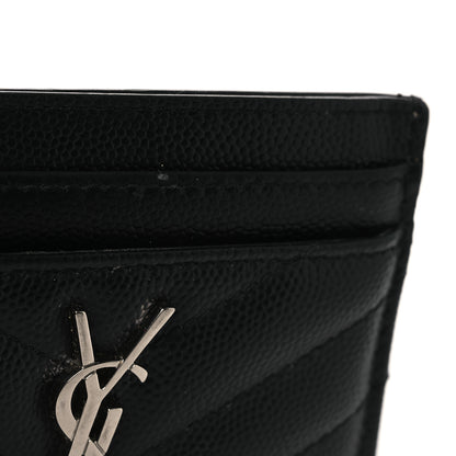 Saint Laurent Grain De Poudre Matelasse Chevron Monogram Credit Card Case Black 10 of 10