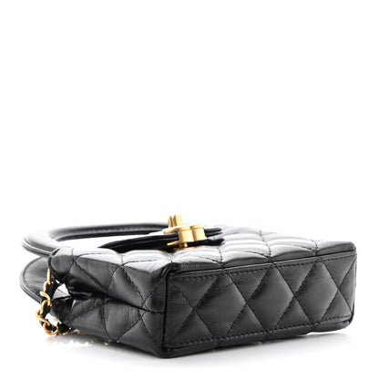 Chanel Shiny Aged Calfskin Quilted Mini Nano Kelly Shopper Black 4 of 11