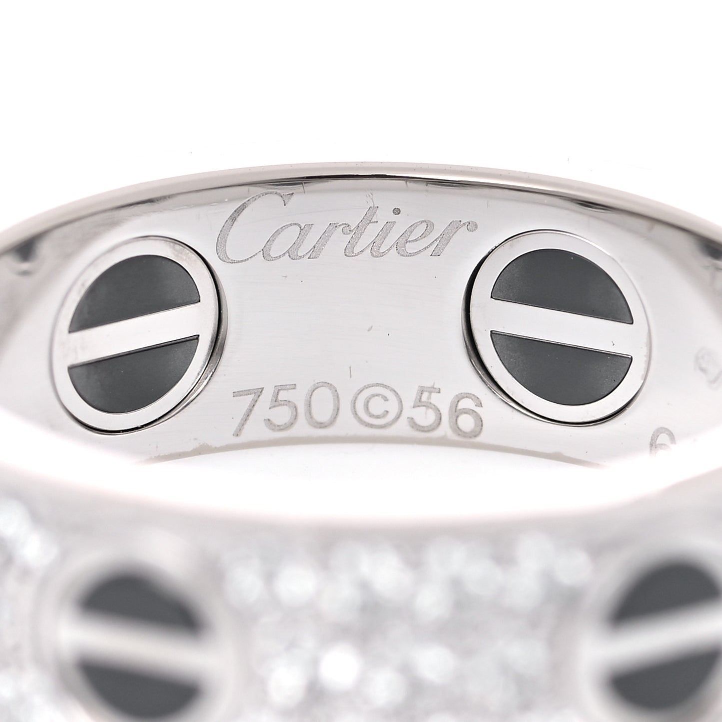 18K White Gold Diamond Ceramic LOVE Paved Ring 56 7.5