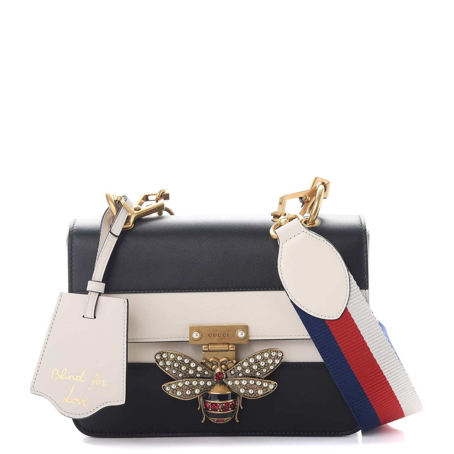 Calfskin Sylvie Web Queen Margaret Shoulder Bag Mystic White Black