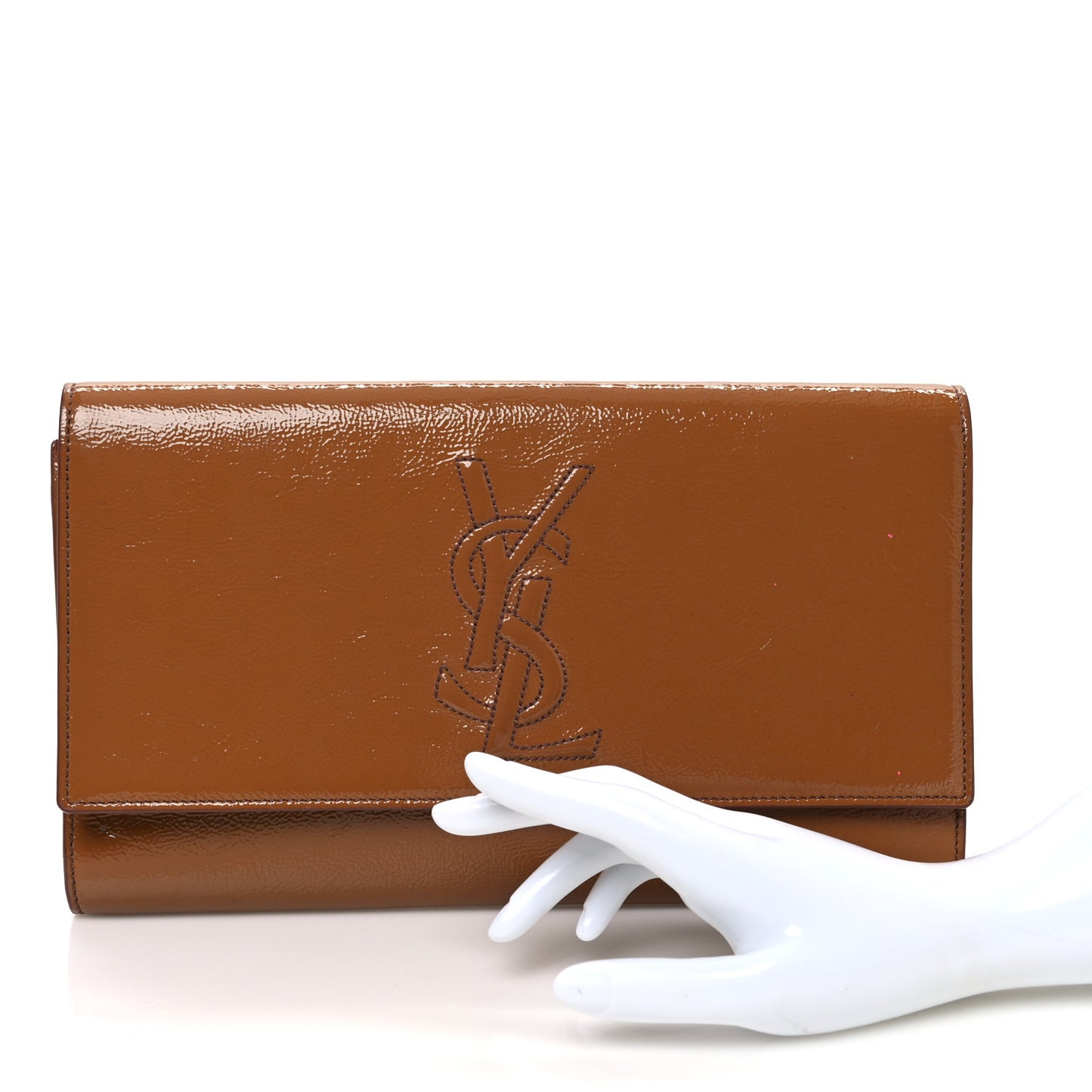Textured Patent Calfskin Monogram Large Belle De Jour Clutch Beige