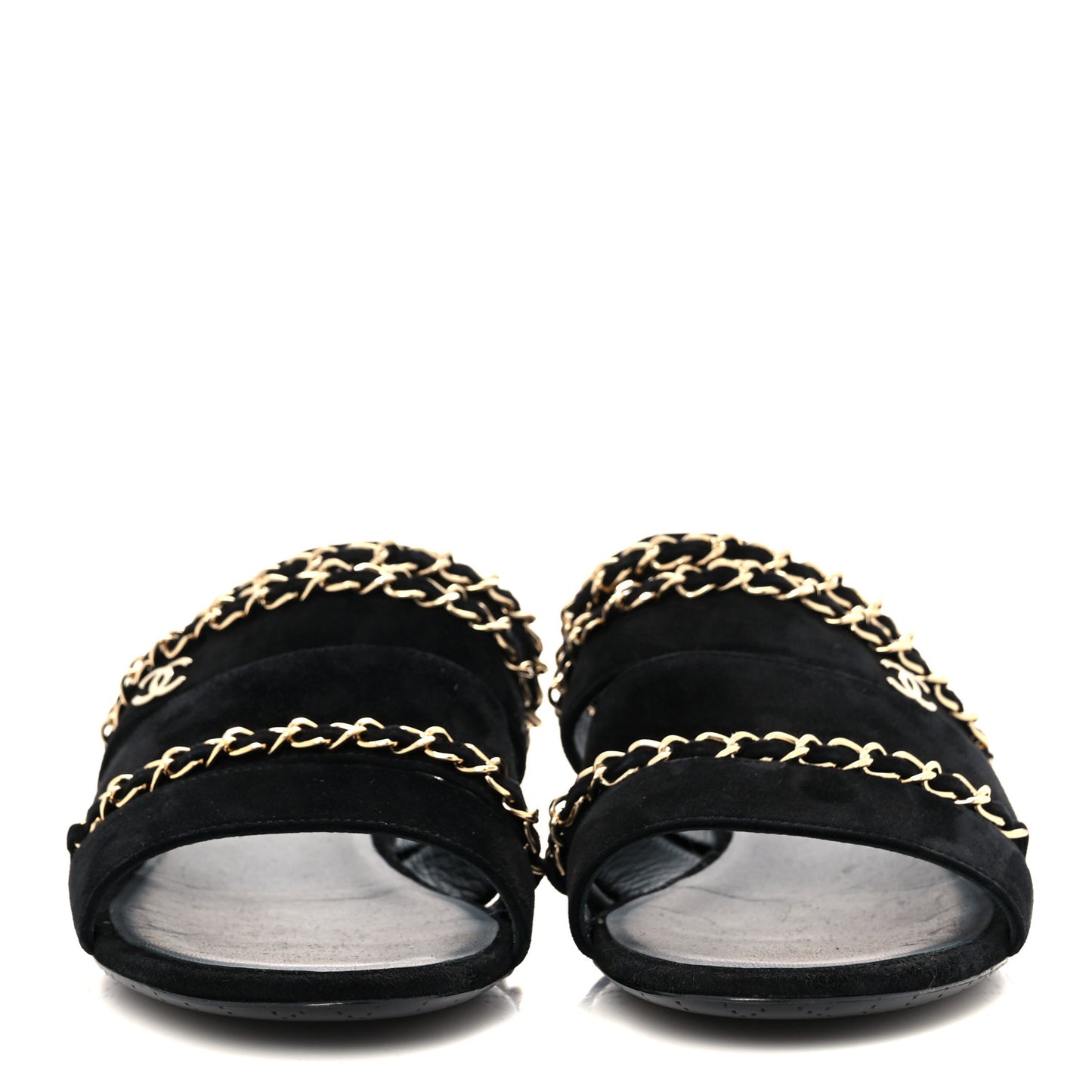 Suede Chain Mule Sandals 37 Black