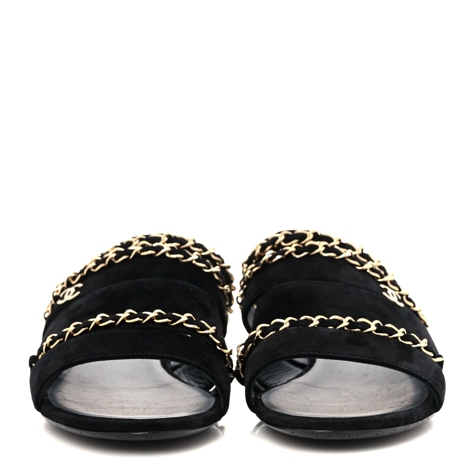 Chanel Suede Chain Mule Sandals 37 Black 2 of 8