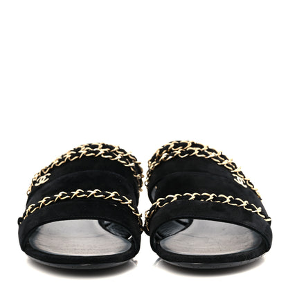 Chanel Suede Chain Mule Sandals 37 Black 2 of 8