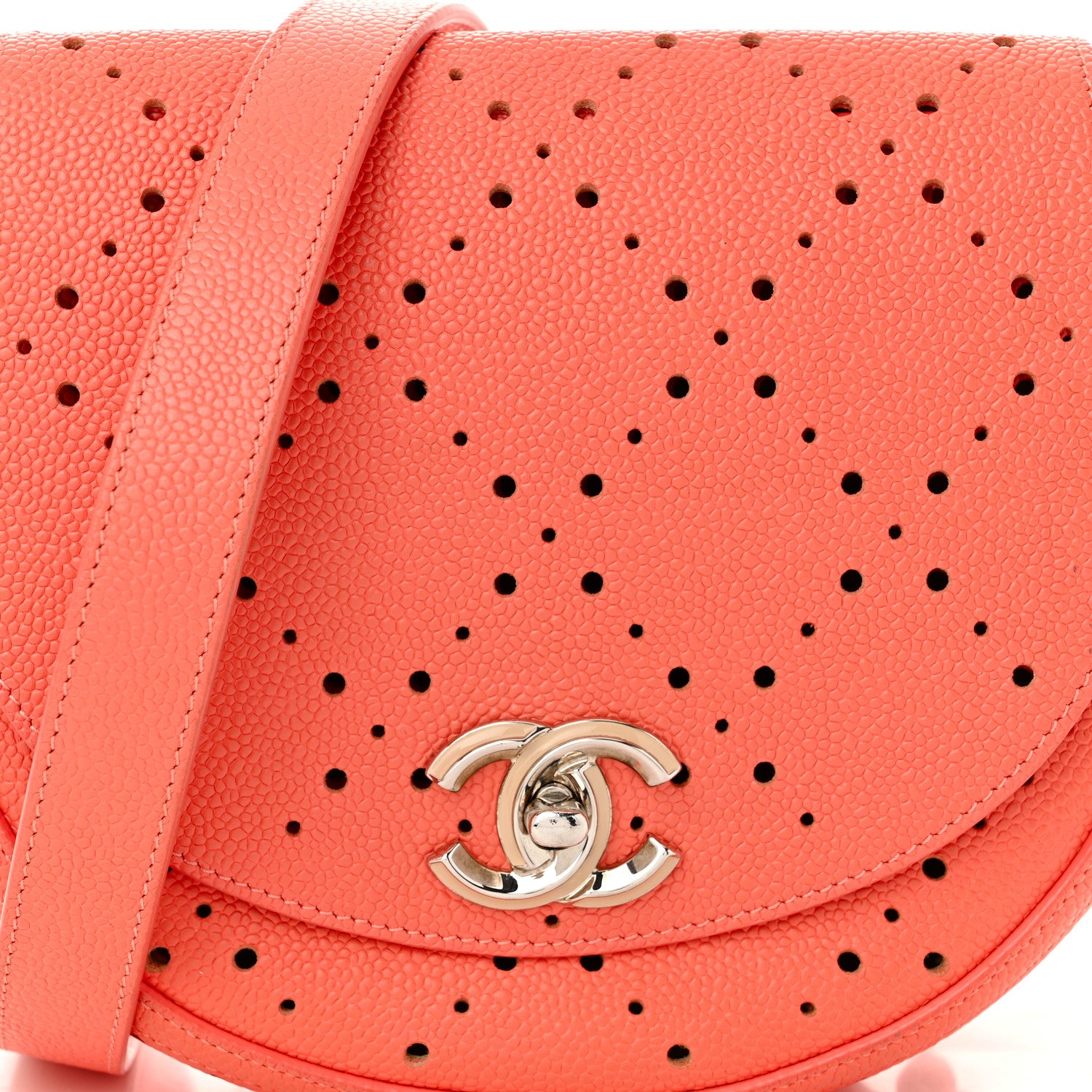 Chanel Caviar Perforated Messenger Bag Coral 8 of 11