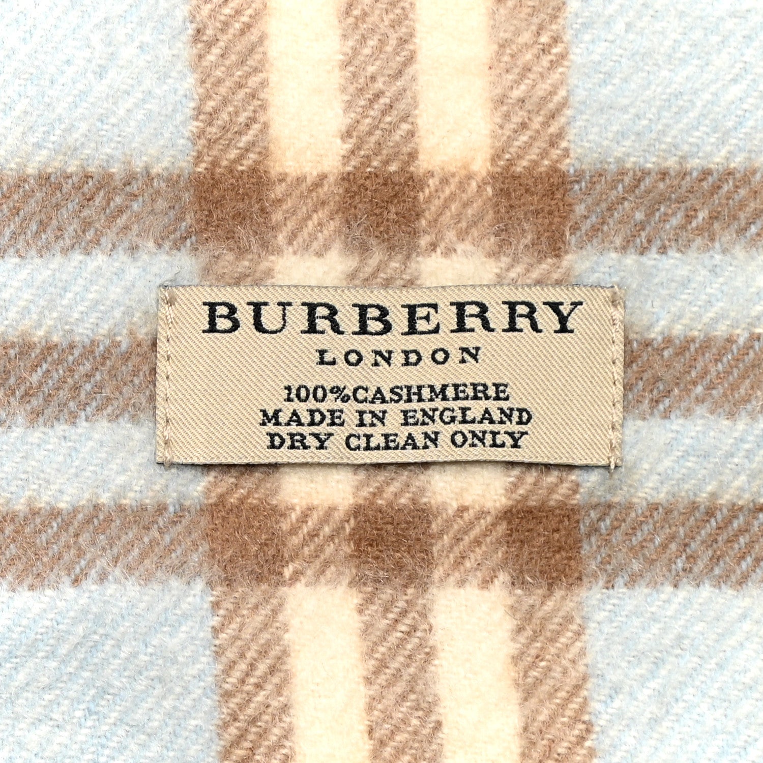 Burberry Cashmere Wool Check Fringe Scarf Light Blue 4 of 4