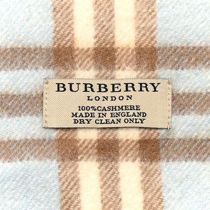 Burberry Cashmere Wool Check Fringe Scarf Light Blue 4 of 4