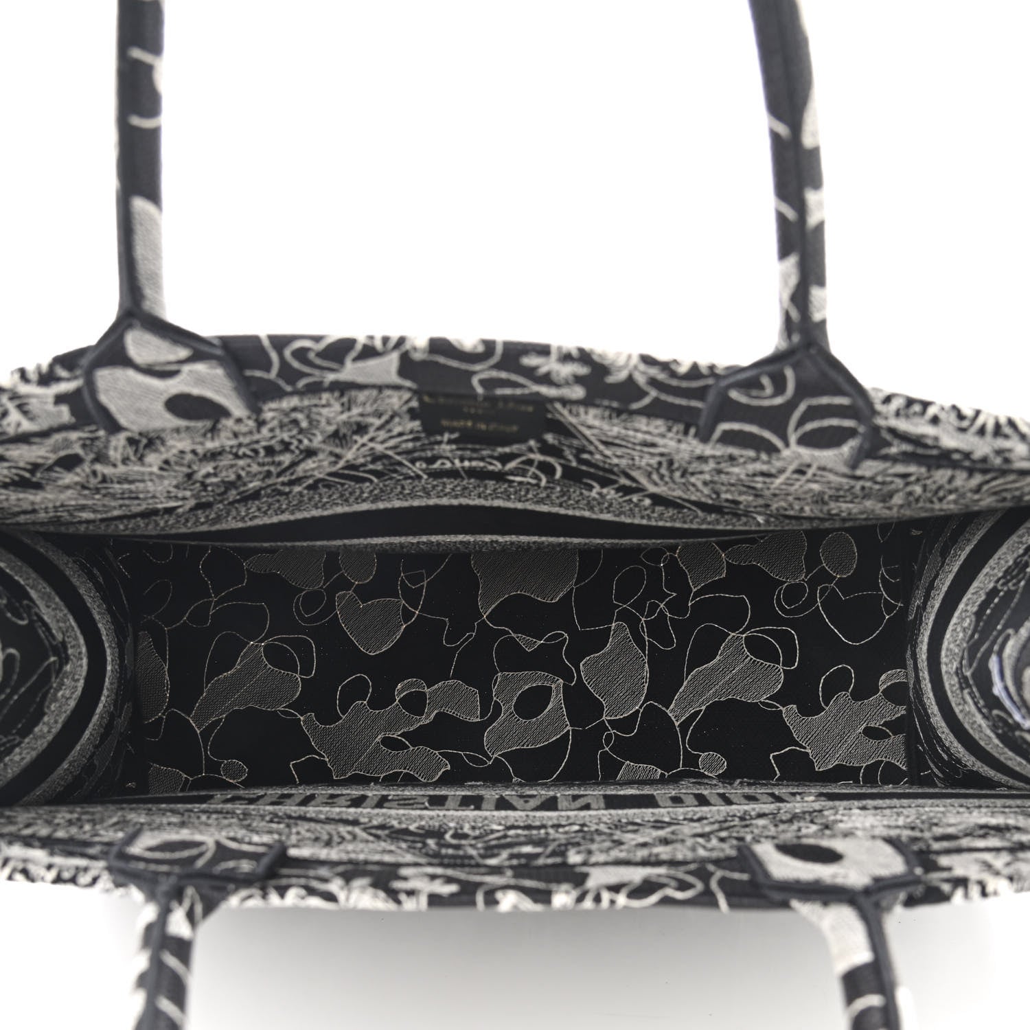 Christian Dior Canvas Embroidered Large Around The World Book Tote Black White 5 of 9