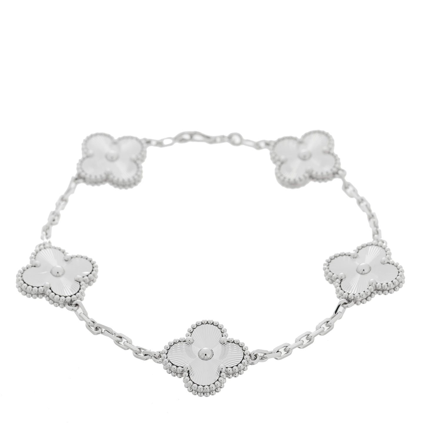 18K White Gold 5 Motifs Guilloche Vintage Alhambra Bracelet
