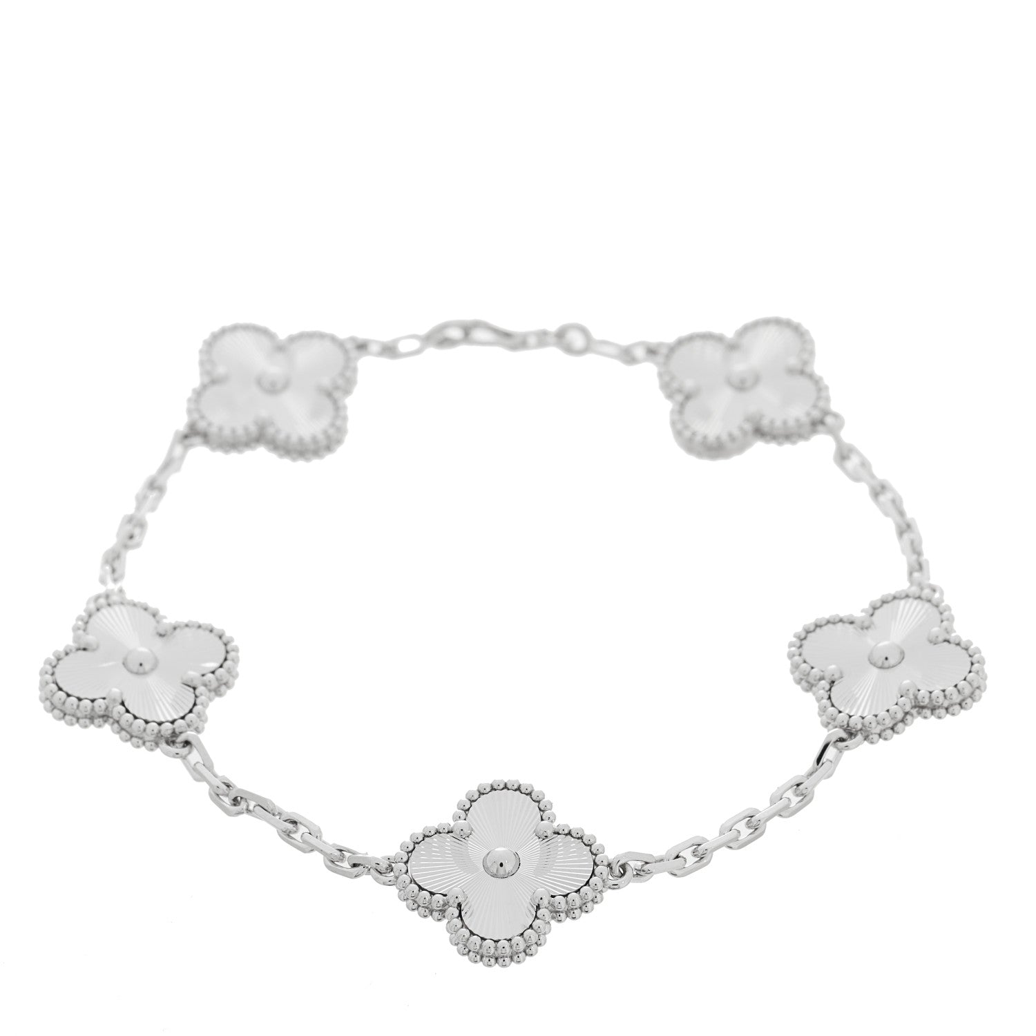 Van Cleef & Arpels 18K White Gold 5 Motifs Guilloche Vintage Alhambra Bracelet 1 of 4