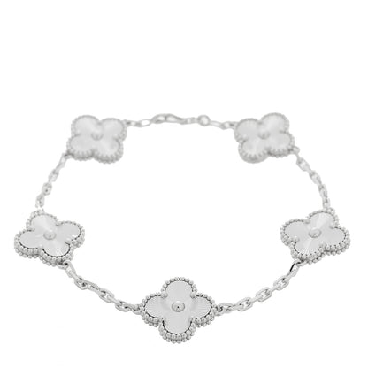 Van Cleef & Arpels 18K White Gold 5 Motifs Guilloche Vintage Alhambra Bracelet 1 of 4