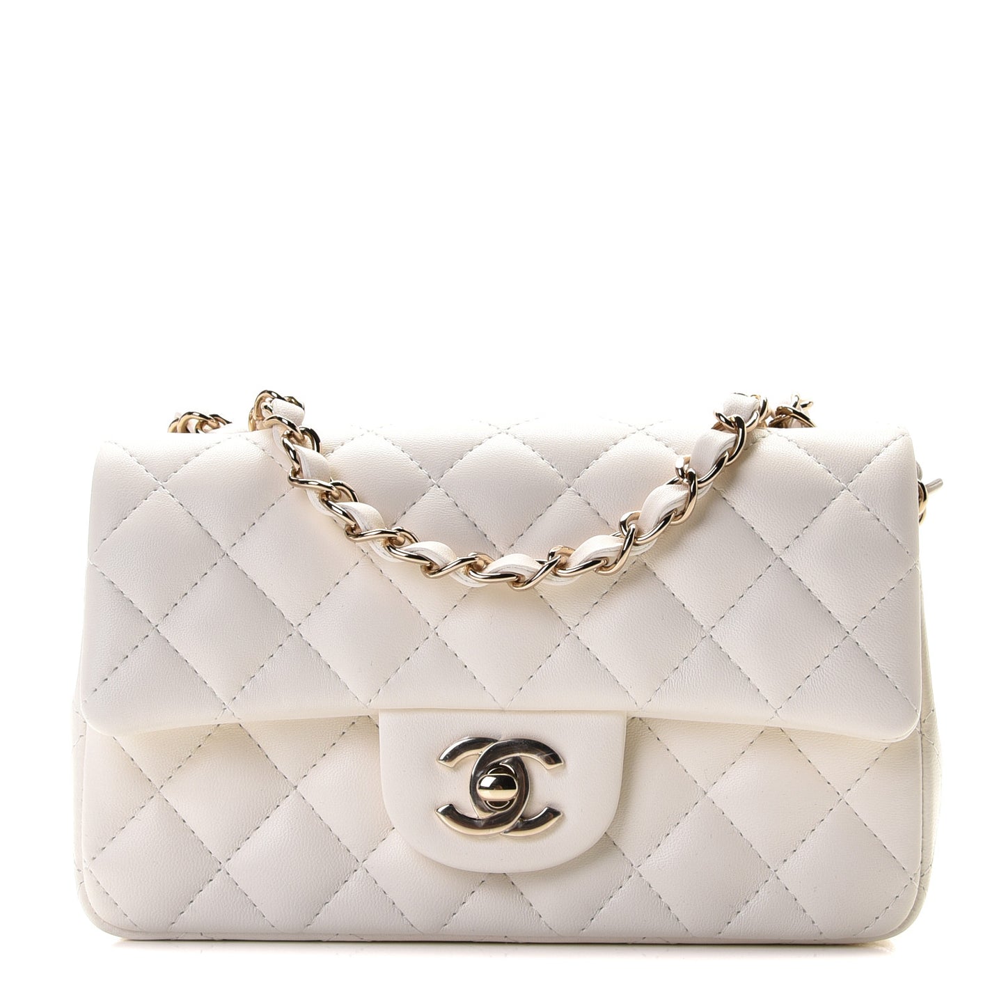 Lambskin Quilted Mini Rectangular Flap White