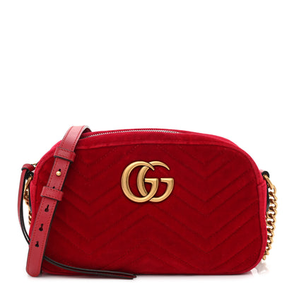 Gucci Velvet Matelasse Small GG Marmont Chain Shoulder Bag Hibiscus Red 1 of 10