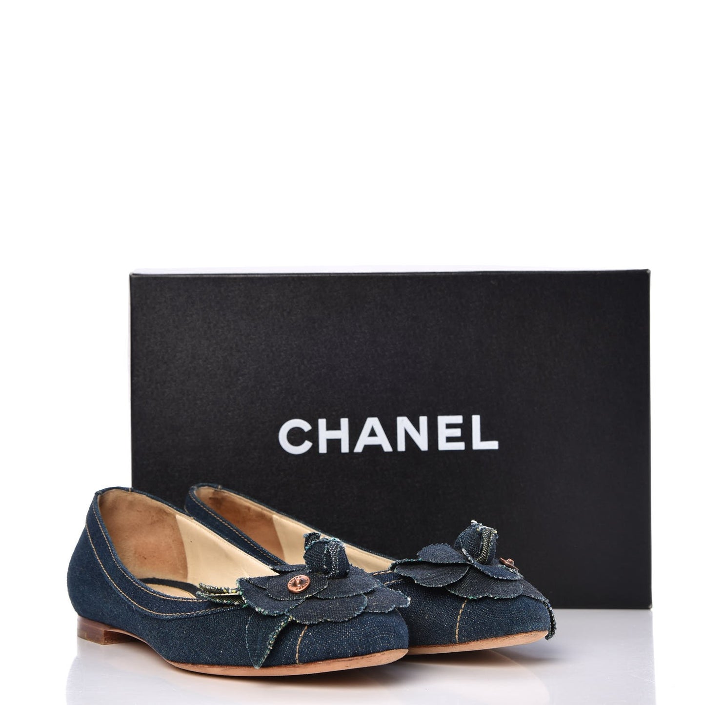 Denim Camellia Ballerina Flats 37 Navy Blue