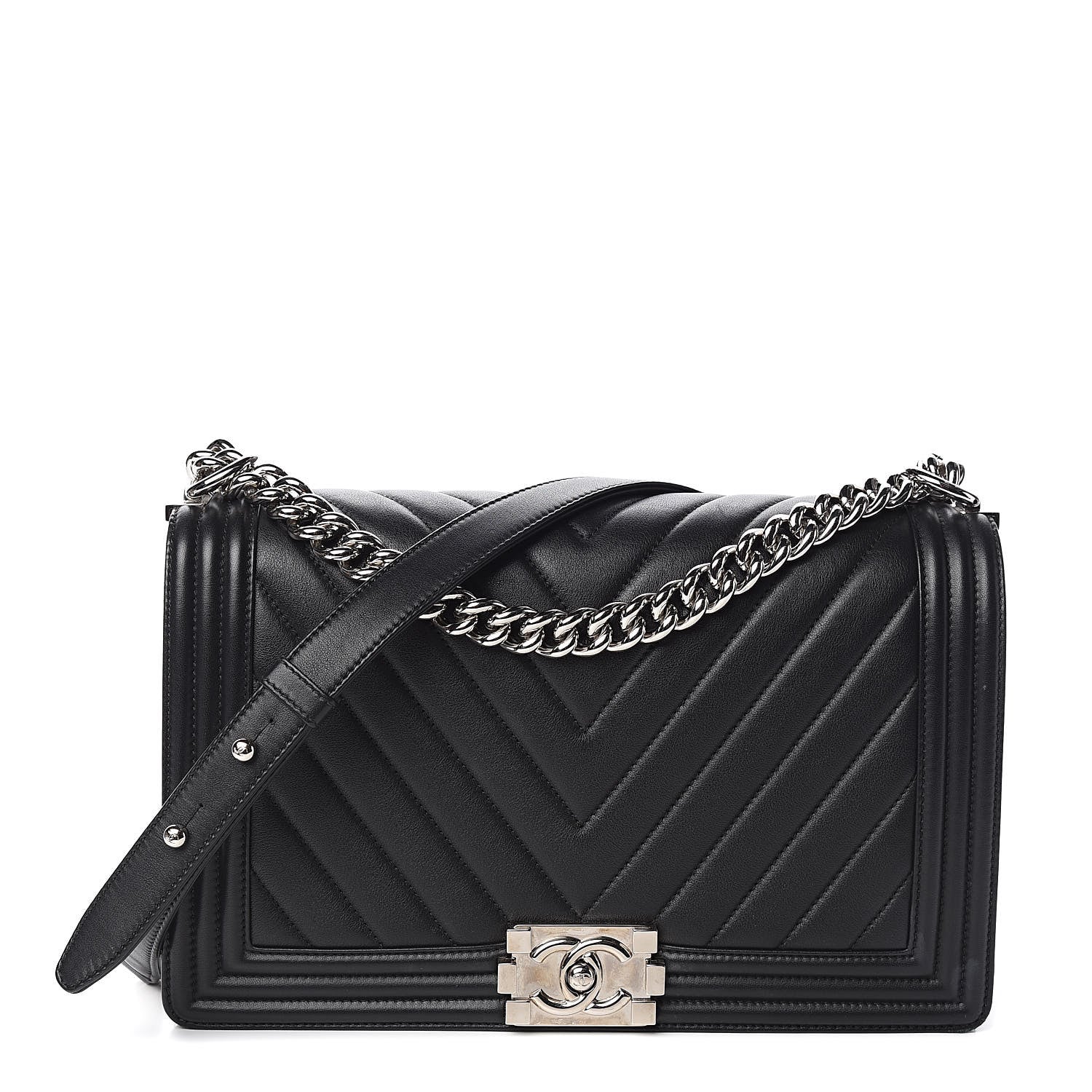 Chanel Calfskin Chevron Quilted New Medium Boy Flap Black 1 of 14
